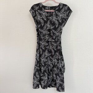 Banana Republic Brown & White Floral Print V-Neck Cap Sleeve Midi Dress - Size 0